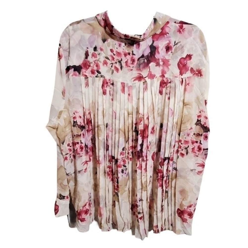 Chaps Womens Pink‎ Floral Button Down Shirt Pleated Back Blouse Feminine 3XNew - Picture 4 of 11
